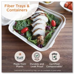 World Centric TO-SC-U85-3-LFP 7 in. x 8.3 in. x 3.2 in. Paper Fiber Hinged Containers - Natural (300/Carton)