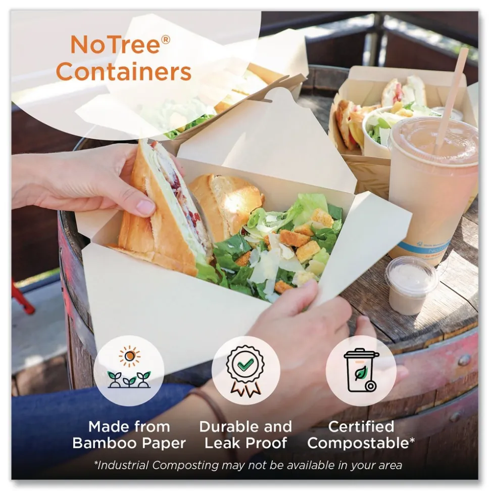 World Centric 4.2 in. x 5.2 in. x 2.5 in. 26 oz. Sugarcane No Tree Folded Takeout Containers - Natural (450/Carton)