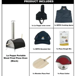 WPPO 7-Piece 20 in. x 27 in. x 32 in. Le Peppe Portable Wood Fired Pizza Oven Kit - Black