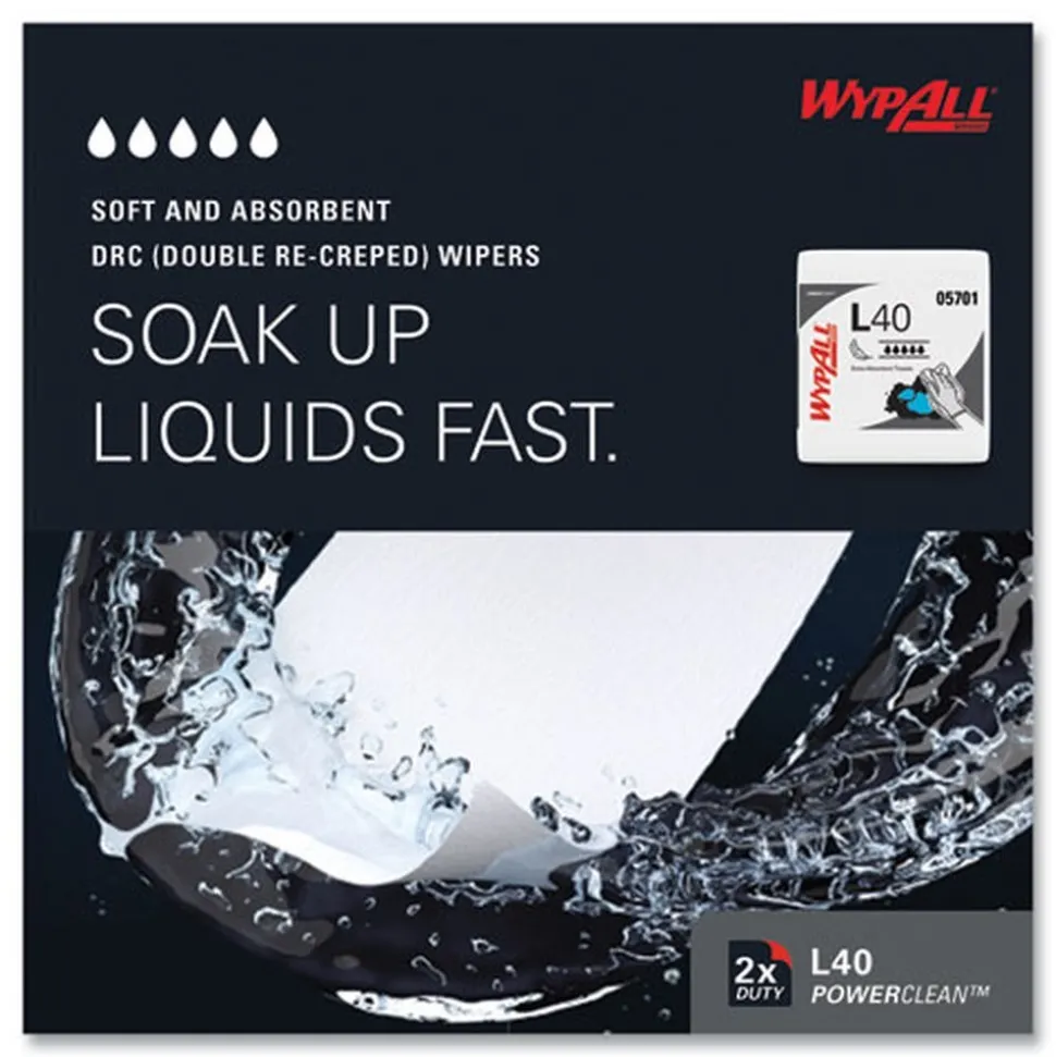 WypAll L40 1/4 Fold 12.5 in. x 12 in. Towels - White (56/Box, 18 Packs/Carton)