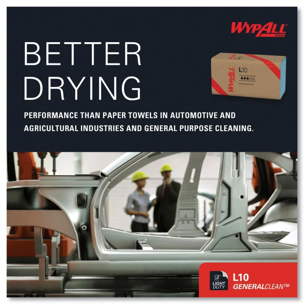 WypAll L10 9.1 in. x 10.25 in. Windshield Towels - Light Blue (224/Pack, 10 Packs/Carton)