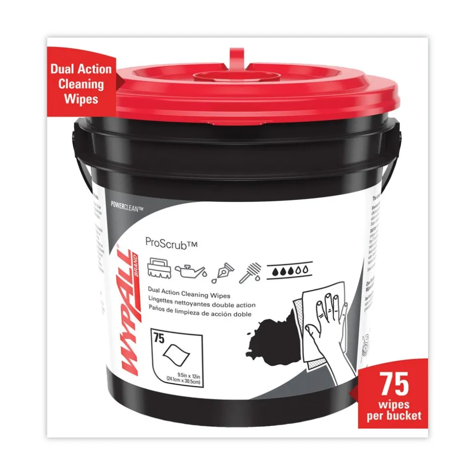 WypAll Power Clean ProScrub 9.5 in. x 12 in. Pre-Saturated Wipes - Citrus Scent, Green (75/Bucket)