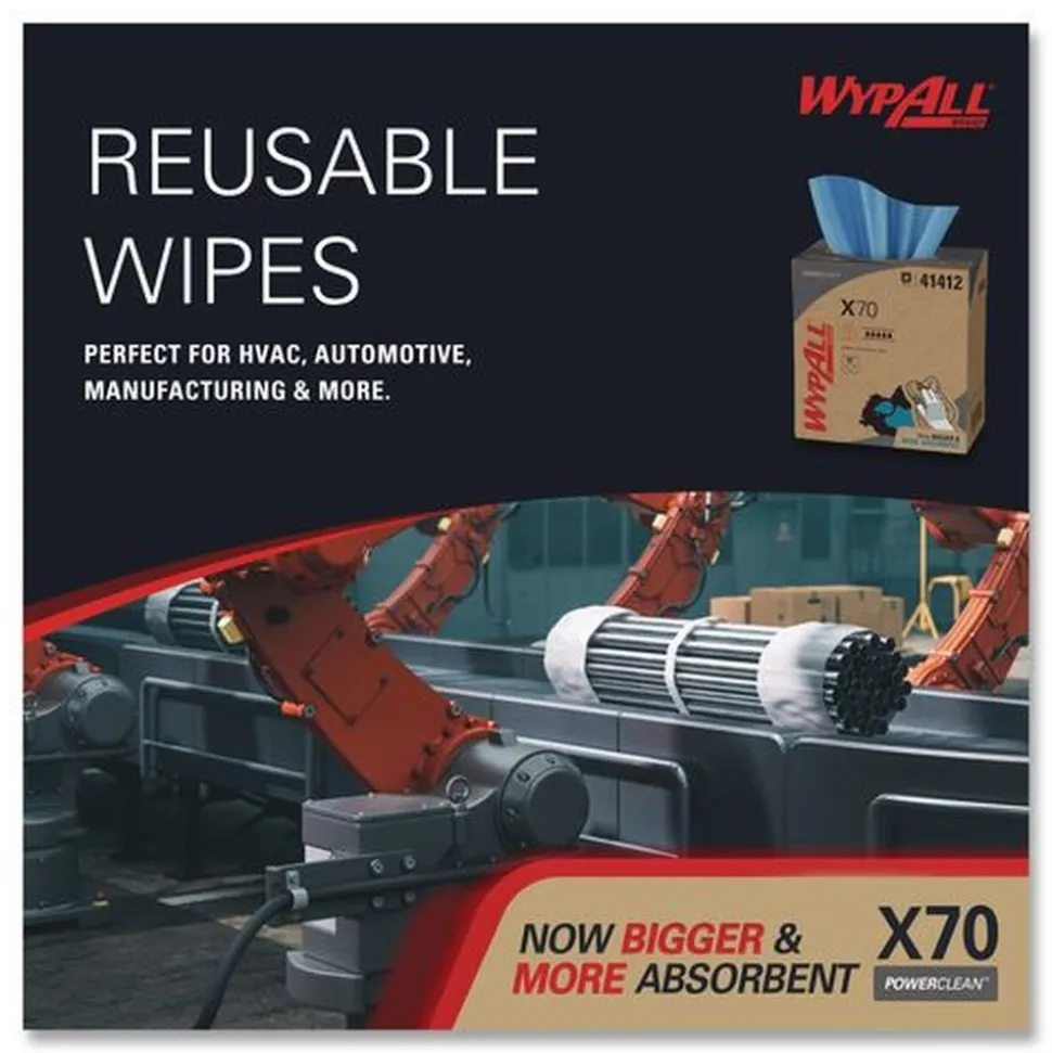 WypAll X70 9-1/10 in. x 16-4/5 in. Cloths - Blue (100/Box 10 Boxes/Carton)