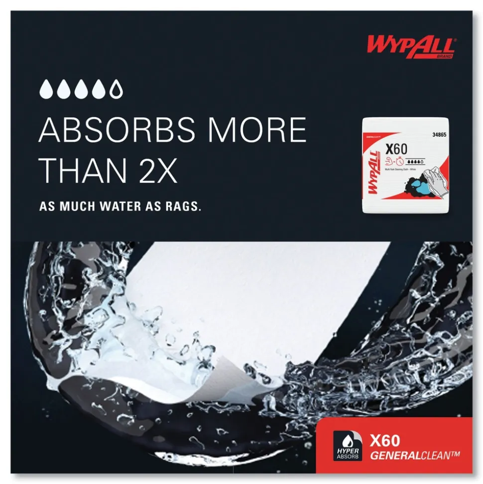 WypAll X60 12.5 in. x 13 in. 1/4 Fold General Clean Cloths - White (76/Box, 12 Boxes/Carton)