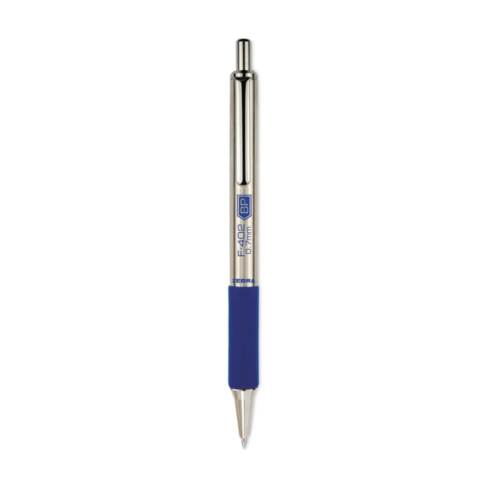 Zebra Fine 0.7 mm F-402 Retractable Ballpoint Pen - Blue Ink/Stainless Steel/Blue Barrel (2/Pack)
