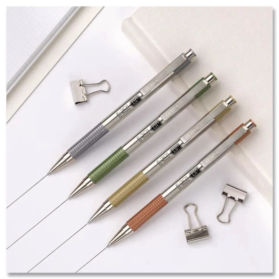 Zebra F-301 Signature Series Earthy Tones Fine 0.7 mm. Retractable Ballpoint Pen - Black Ink/Pewter Barrel (4/Pack)