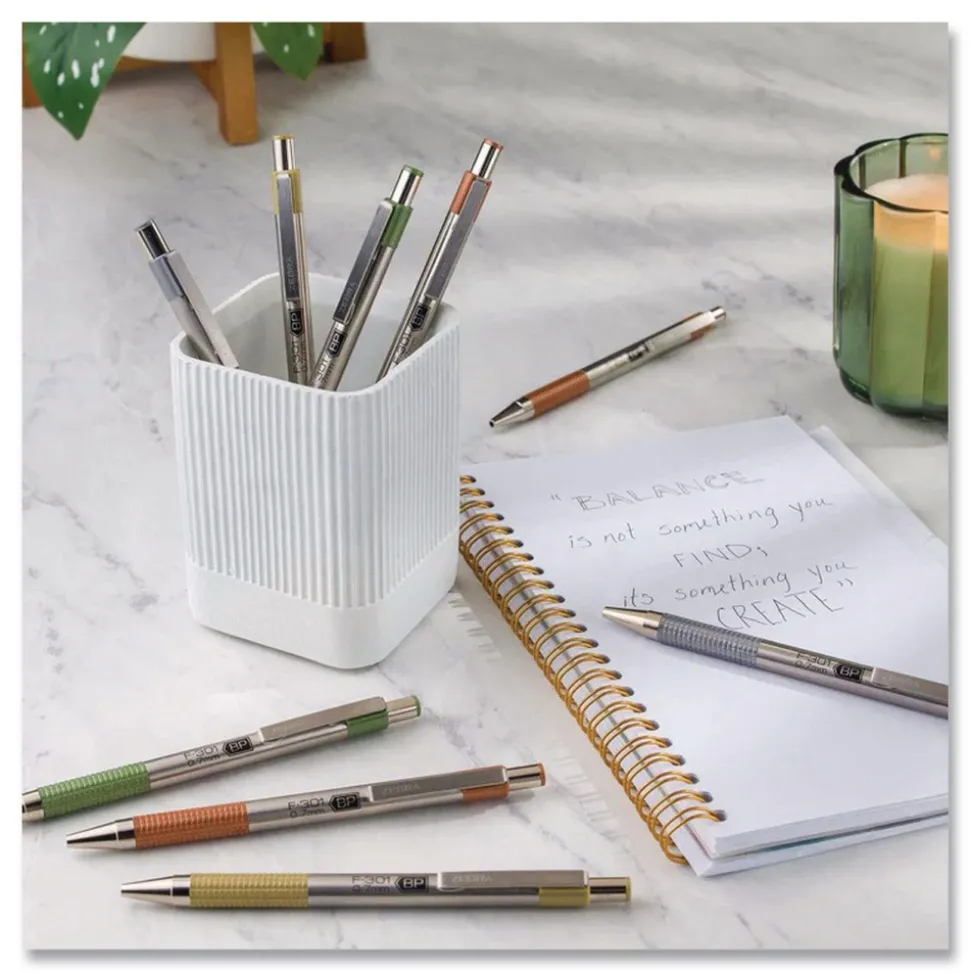 Zebra F-301 Signature Series Earthy Tones Fine 0.7 mm. Retractable Ballpoint Pen - Black Ink/Pewter Barrel (4/Pack)