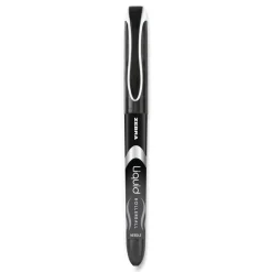 Zebra Liquid Ink Extra-Fine 0.5 millimeter Stick Rollerball Pen - Black Ink/Black/Silver Barrel (1-Dozen)