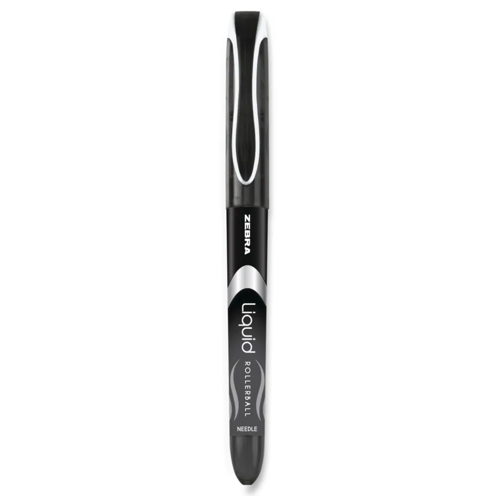 Zebra Liquid Ink Extra-Fine 0.5 millimeter Stick Rollerball Pen - Black Ink/Black/Silver Barrel (1-Dozen)