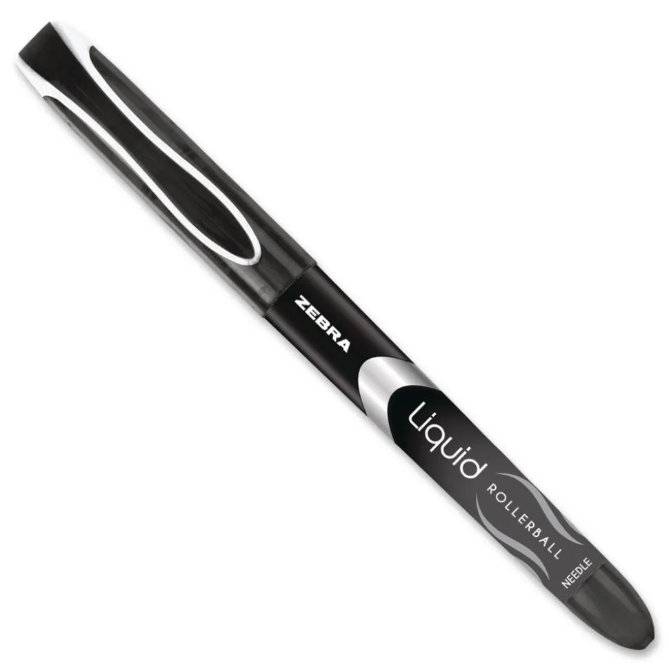 Zebra Liquid Ink Extra-Fine 0.5 millimeter Stick Rollerball Pen - Black Ink/Black/Silver Barrel (1-Dozen)