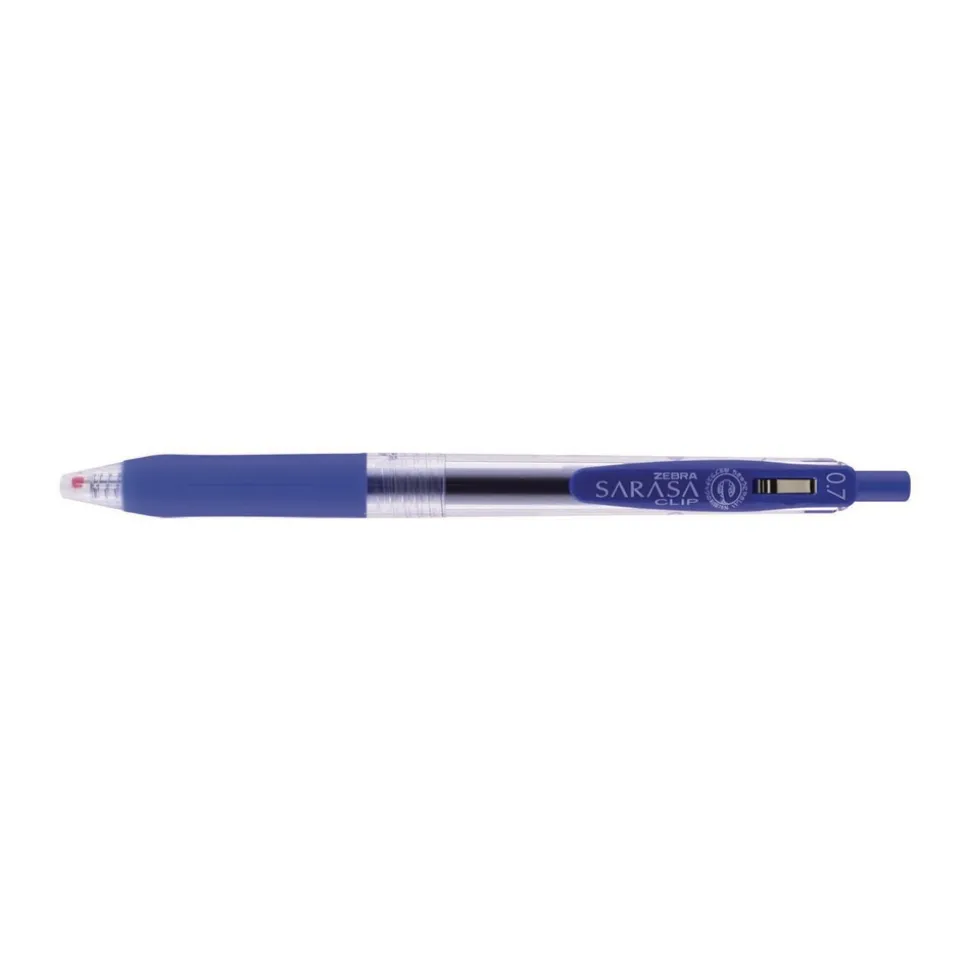 Zebra 0.7 mm Medium Sarasa Retractable Clip Gel Pen - Blue Ink, Clear/Blue Barrel (1-Dozen)