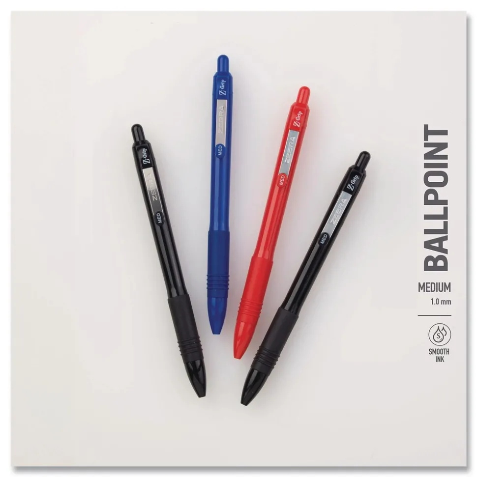 Zebra 20630 Z-Grip Medium 1 mm Recycled Retractable Ballpoint Pen - Red Ink/Red Barrel (1-Dozen)